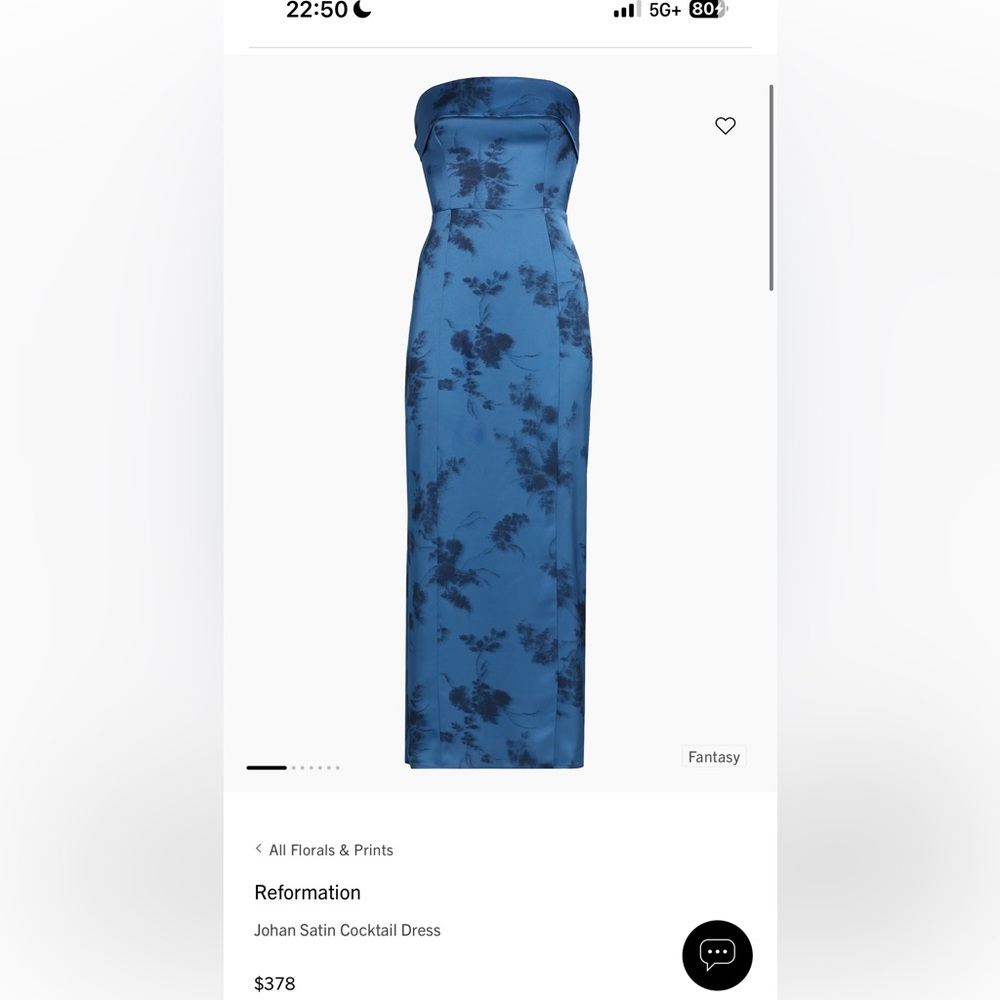 Reformation Strapless Blue Floral Dress